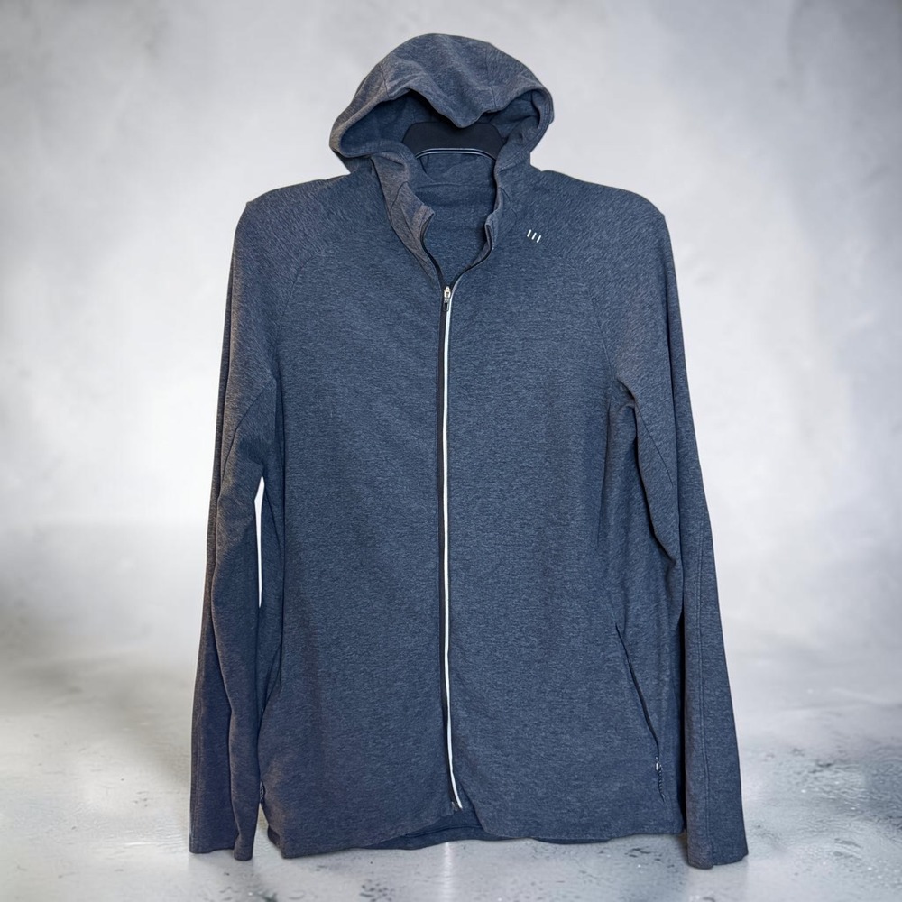 Lululemon Mens Heathered Navy Blue Full Zip Hoodie Reflective Athletic Jacket L
